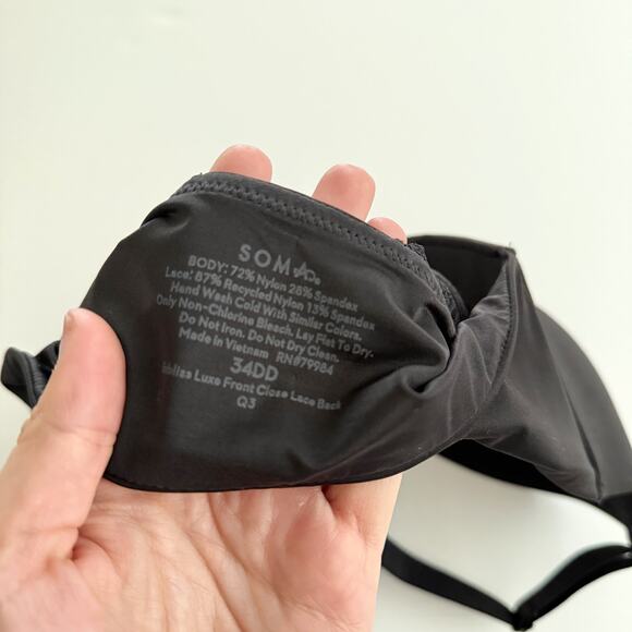 [Soma] Black Underwire Enbliss Luxe Front Close Lace Back T-Shirt Bra Size 34DD - Picture 8 of 9